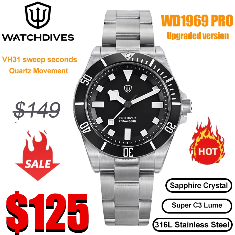 Rolex Watch Submariner - Watchdives WD1969 プロ 38 ミリメートルクォーツ時計 VH31
