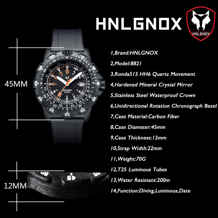 Hnlgnox メンズ パイロットウォッチ スポーツウォッチ - Rubber Strap Diver のレビューと価格