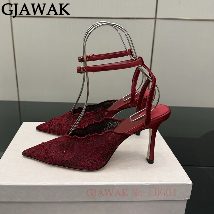 薄型ハイヒールの靴女性ポインテッドトゥパンプスメッシュメタル - Mesh Strap Metal のレビューと価格