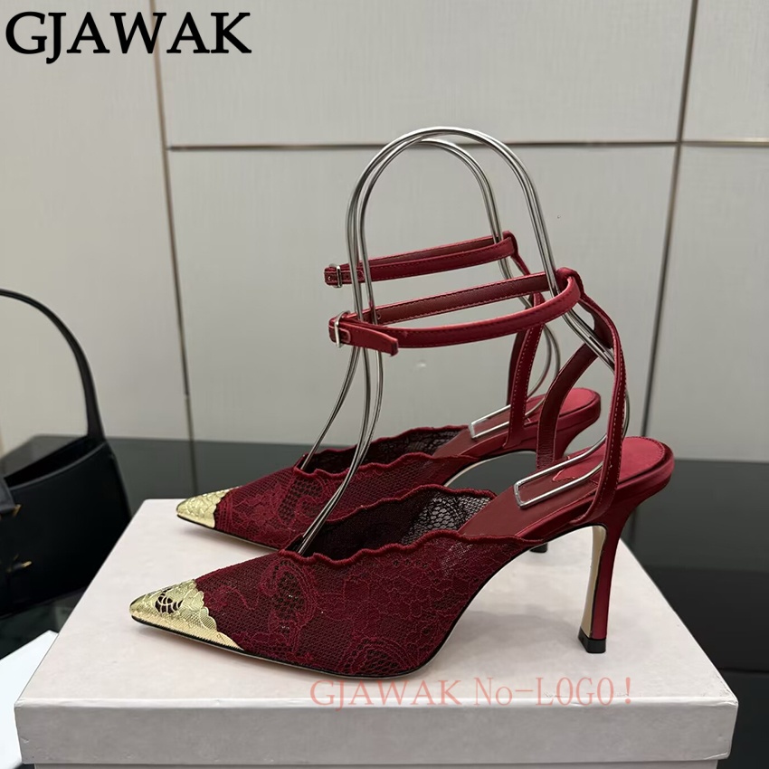 薄型ハイヒールの靴女性ポインテッドトゥパンプスメッシュメタル - Mesh Strap Metal のレビューと価格