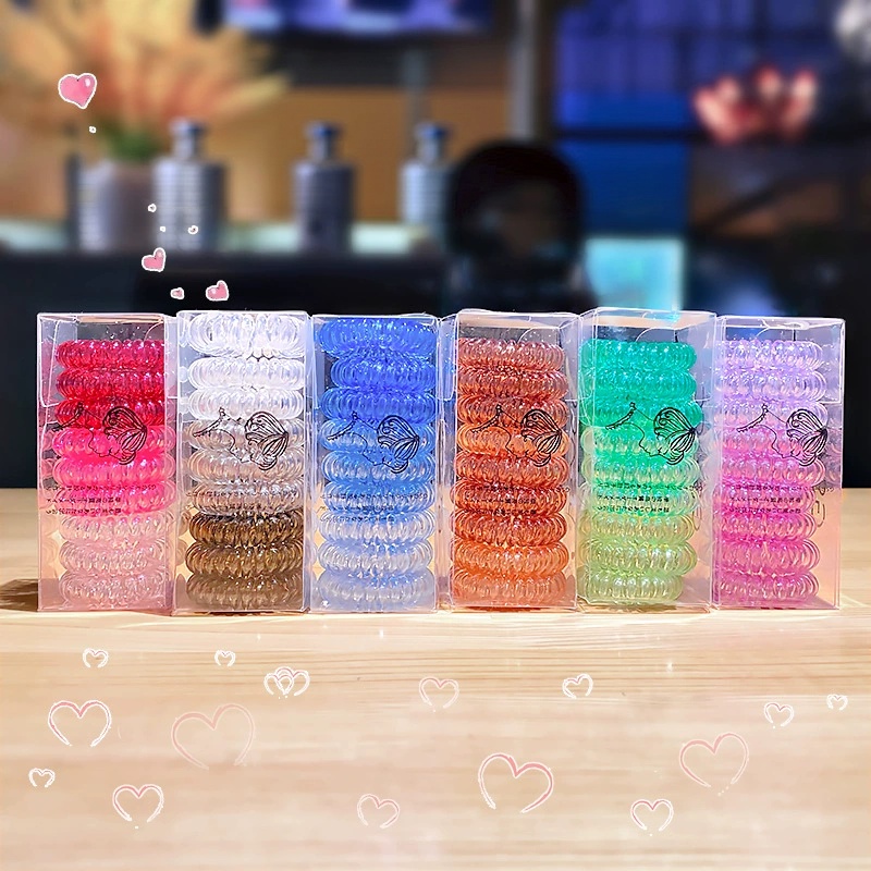 9個入り/箱、電話線風の伸縮性ヘアバンド、透明ゴムバンド、ら - Silicone Band Women のレビューと価格